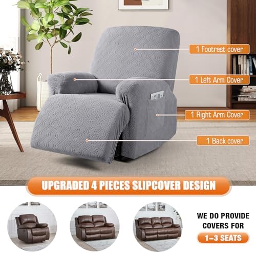 VANSOFY Oversized Recliner Chair Cover,4Pieces Stretch Recliner Covers for Recliner Chair Soft Reclining Chair Slipcover with polyester & spandex material,Furniture Protector for Dogs Cats(Light Gray) - Image 6