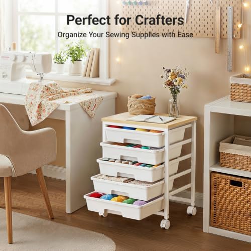 Pipishell Rolling Cart with 5 Drawers, Craft Storage Cart, Class White - Image 6