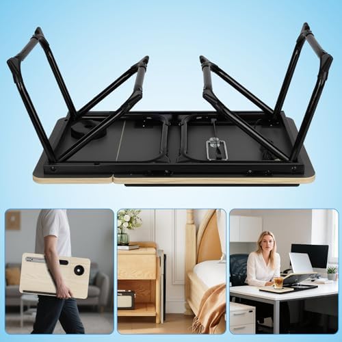 Laptop Bed Desk, Adjustable Lap Desk, Small Laptop Table with USB Charge Port, Desktop Card &Pen Slot, Cup Holder, Foldable Bed Tray Table for Couch Sofa Chair Floor Eating Working - Image 7