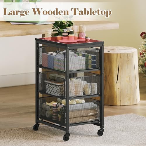 Under Desk Storage Cart with Lockable Wheels, 3-Drawer Rolling Storage Cart, Metal Utility Cart with Drawers for Art, Cart, Classroom, Office, Kitchen, Bedroom, Dorm Storage Under Bed - Image 6