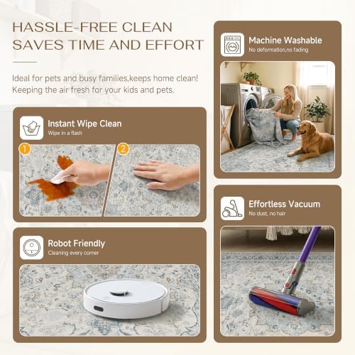 2x3 Washable Area Rug Navy Blue Non Slip Vintage Carpet - Image 6