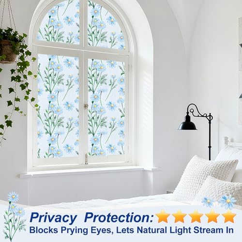 Countewol Privacy Window Films Stain Glass Cling No Glue Anti-UV Window Sticker for Bathroom Bedroom Living Room(Daisy Textured 78.7" L*17.5" W) - Image 6