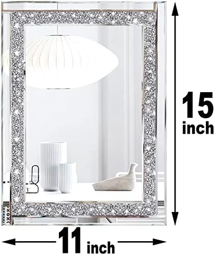 Meetart Crystal Crush Diamond Silver Mirror 11'' x 15''2 PCS, Frameless Stylish Gorgeous Diamond Decor Glam Glass Mirror. for Bedroom Bathroom Hanging Mirror Home for Wall Decor. - Image 7