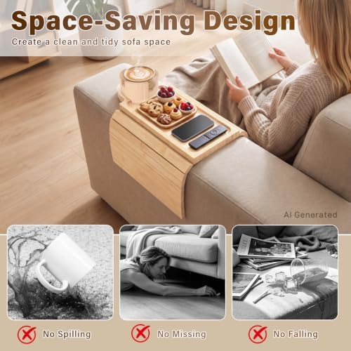 Bamboo Couch Arm Tray, 3 in1 Couch Armrest Table, Armrest Tray, Natural - Image 7