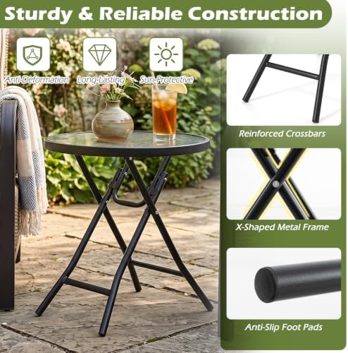 GIANTEX Outdoor Folding Side Table w/Tempered Glass Tabletop & Metal Frame - Image 6