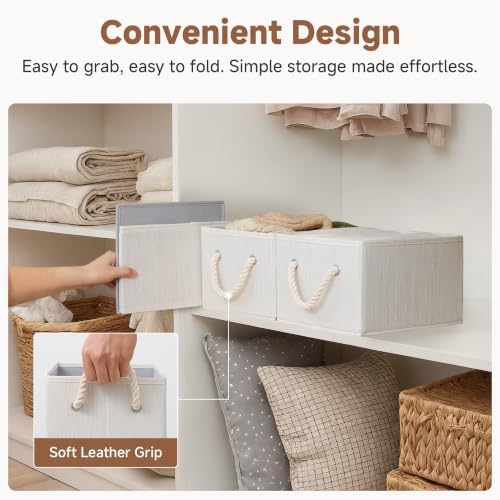 StorageWorks Fabric Storage Bins with Rope Handles, Beige, Small, 3-Pack - Image 6