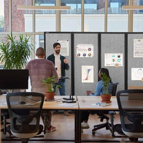 Folding Room Partition,10'6"W x 6'7"H,Light Grey - Image 6