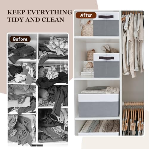 Criusia 12 Pack Large Storage Baskets for Shelves | Fabric Closet Organizers and Storage Bins with Handles for Home Organization | Decorative Collapsible Basket for Organizing Clothes Toy Nursery - Image 6