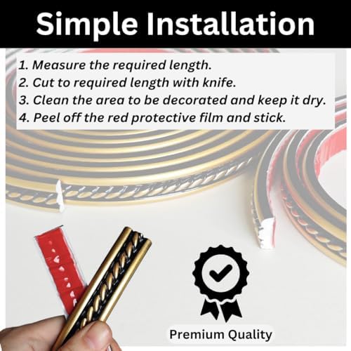 Peel and Stick Molding Trim Self Adhesive Flexible Wall Trim Crown Molding 3D Strip for Tile Wood Wall Panels Picture Mirror Frame Border Edge Corner Ceiling Wallpaper Decor (Black Gold, 200 inches) - Image 5