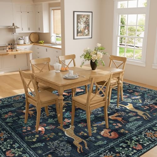 DUKINO 6x9 Area Rug, Washable Animal Living Room Rug Non Slip, Navy Blue - Image 6