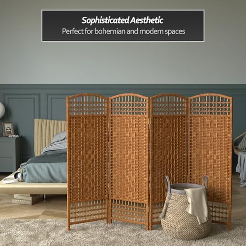 4 ft. Short Fiber Weave Folding Screen - Dark Beige - 4 Panels - Image 6