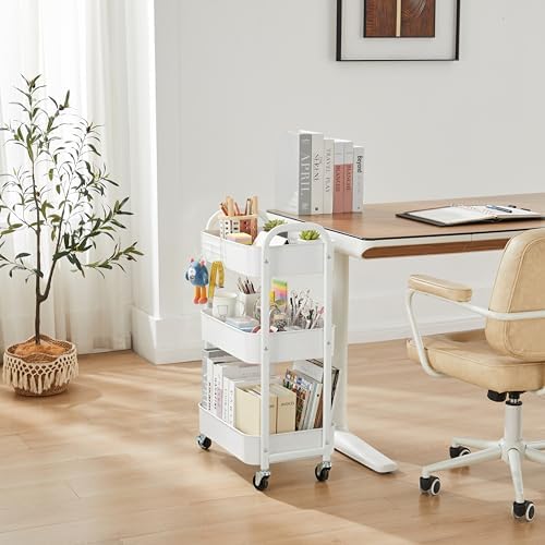 3-Tier Rolling Utility Cart with Caster Wheels,Easy Assembly, White - Image 6