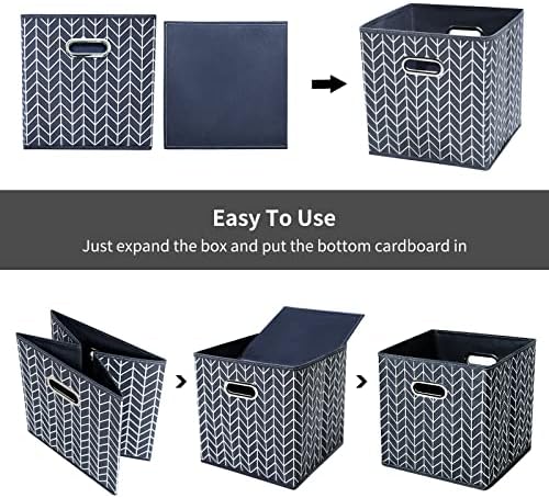 11 Inch Cube Storage Bins , Fabric Cube Organizer Bins with Handle, Foldable Cube Bins for Cloth or Accessary Storage, 11x11x11 set of 6,(Gray Wave) - Image 6