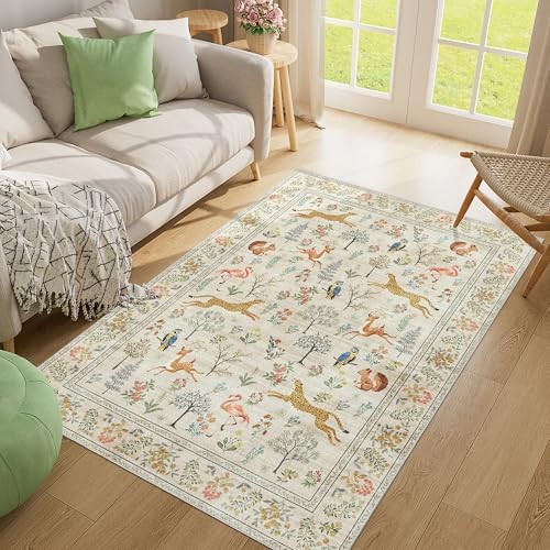DUKINO 4x6 Area Rug, Non Slip Animal Washable Rug for Living Room, Beige - Image 6