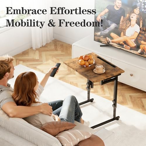 Adjustable Folding TV Tray, C-Shaped Foldable Table for Couch, Brown - Image 6