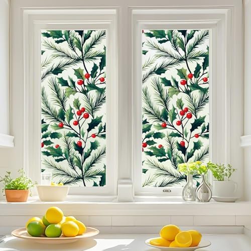 Bloss Christmas Stained Glass Window Clings,Frosted Christmas Decorative Privacy Window Film,Xmas Red Berry Designs Privacy Windows Sticker for Home/Office (17.5 x 78.7inches) - Image 6