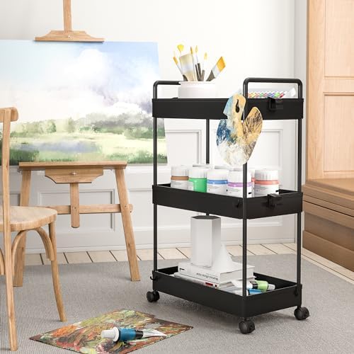Ronlap 3 Tier Slim Rolling Storage Cart with Wheels Utility Organizer,Black - Image 6