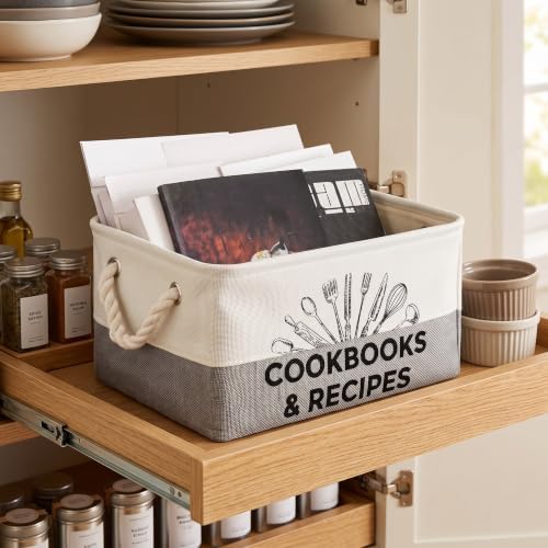 Marsui 1 Pcs Cookbook & Recipe Book Basket Cook Lover Gifts, White Gray - Image 6