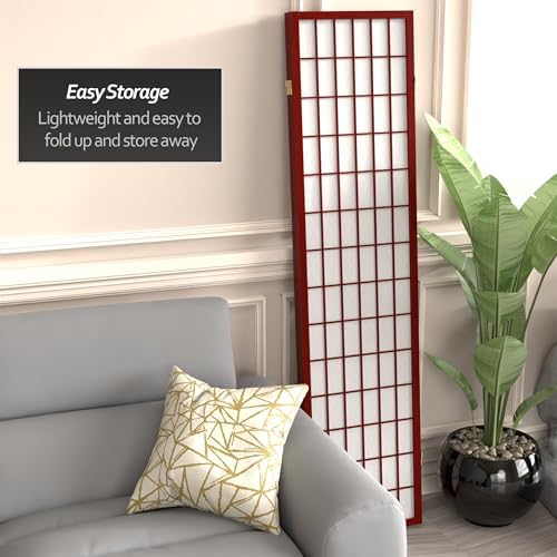 Red Lantern 6 ft. Tall Window Pane Shoji Screen - Rosewood - 3 Panels - Image 6