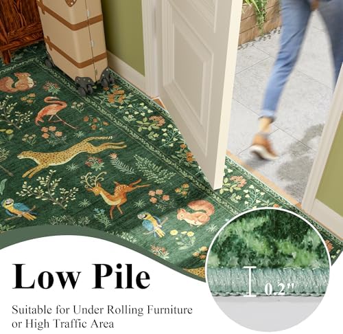 DUKINO 3x10 Washable Runner Rug, Non Slip Animal Rug for Hallway, Green - Image 7