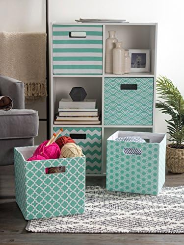 DII Hard Sided Collapsible Fabric Storage Container for Nursery, Offices, & Home Organization, (13x13x13) - Lattice Aqua - Image 6