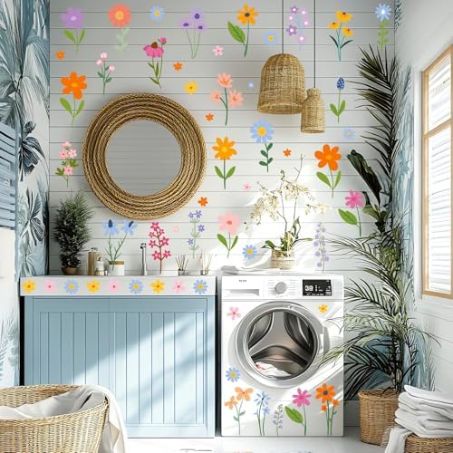 AOWDIAO Floral Wall Decals - 102 Pcs Peel and Stick Vinyl Flower Stickers - Assorted Varieties & Colors for Bedroom, Kids’ Rooms, Nursery, or Living Room Decor - Image 7