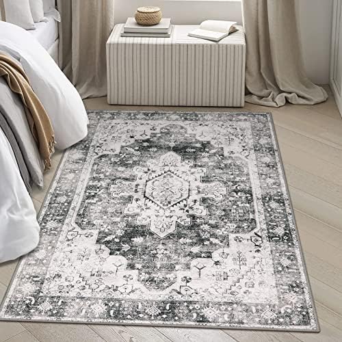 Moynesa Ultra-Thin Washable Area Rug - 4x6 Grey Living Room Rug Oriental Entryway Mat, Non Slip Non Shedding Pet Friendly Bedroom Carpet for Apartment Office Entrance Kitchen - Image 7