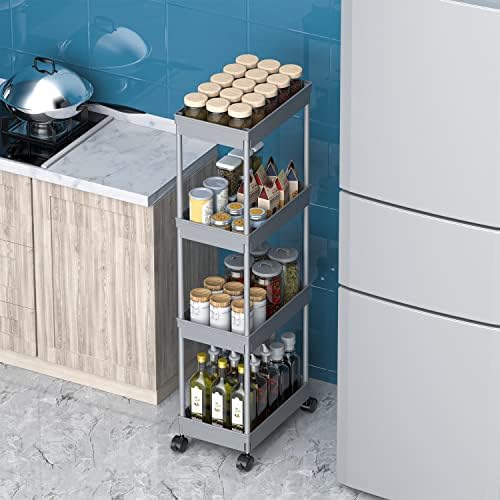Sooyee 4 Tier Wide Storage Cart, Rolling Utility Cart Grey - Image 6