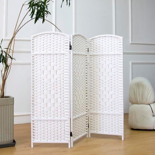 Furnnylane 3 Panel Rattan Divider Short Room Partition Screen,Double Sided Folding Divider for Room Separation,White,47.2" H x 47.2" W - Image 5