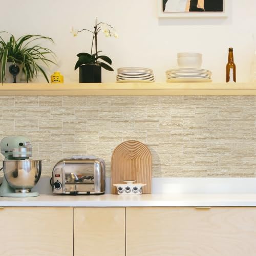 STICKGOO 10-Sheet Backsplash Peel and Stick Subway Tile(Thicker Design, Faux Golden Travertine) - Image 7