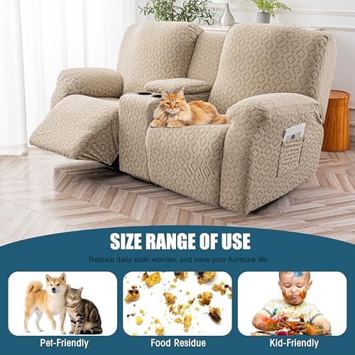 Genina Waterproof Recliner Loveseat Cover,2 Seat with Console,Khaki - Image 6