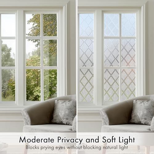 Window Privacy Film, Lattice with Flowers Frosted Decorative Static Cling Glass Sticker No Glue Removable Window Tint with Installation Tools, Anti-UV Home Door Glass Covering, 23.6" x 78.7" - Image 7
