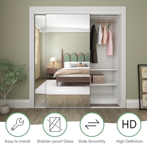JUBEST 72''x80'' Mirror Closet Doors, One Side Sliding Closet Door - Image 6