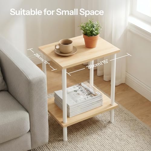 HOOBRO End Tables Set of 2, Small Side Table, Nightstand with 2-Layer Storage Shelves, Sofa Table for Small Spaces, Living Room, Bedroom, Stable Frame, Easy Assembly, Natural and White WN09BZP201 - Image 6