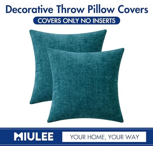 MIULEE Soft Chenille Throw Pillow Covers Dark Teal 18x18 Inch Pack of 2 - Image 6