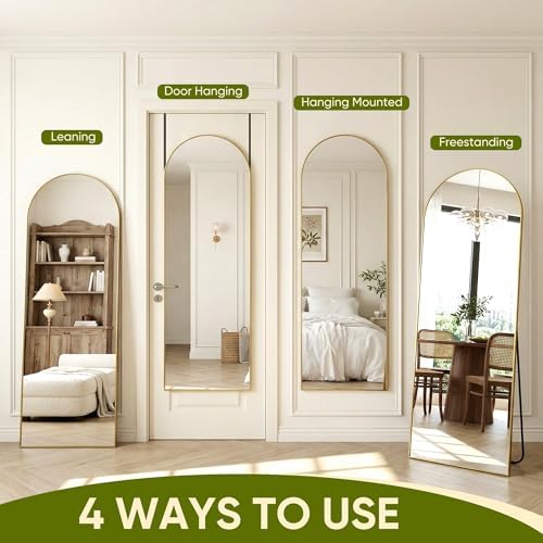 58"x20" Arched Over-the-Door Full Length Mirror, Gold - Image 6