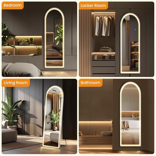 LED Arched Full Length Mirror, 63" L x 20" W Full Standing Mirror - Image 6