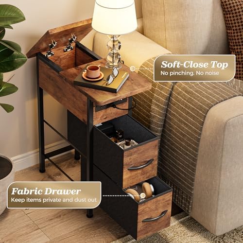 Huuger Narrow End Table with Charging Station, Side Table with 2 Drawers - Image 7
