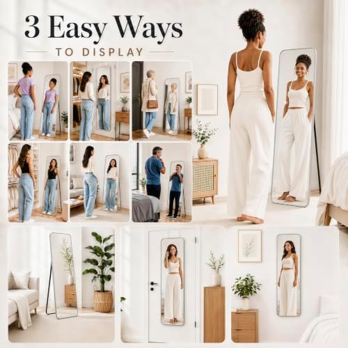 57x20" Full Length Mirror Floor Stand,Over the Door,Wall Mounted Silver - Image 6
