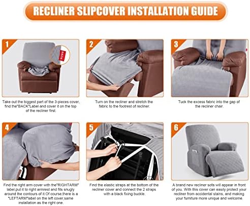 VANSOFY Stretch Recliner Chair Cover, Slipcover, Light Gray, 1 Seater - Image 6