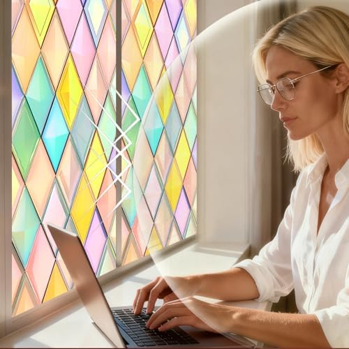 Nuxovilar Pastel Geometric Diamond Pattern Window Film 17.7x39.4 PVC - Image 7
