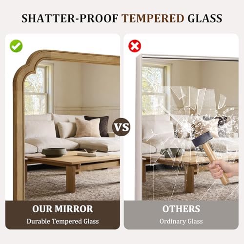 WallBeyond 30" x 36" Wood Bathroom Mirror for Wall Mounted, Rustic Rounded Corner Wood Frame Wall Mirror for Entryway, Living Room or Bedroom Home Decorative, Natural - Image 6