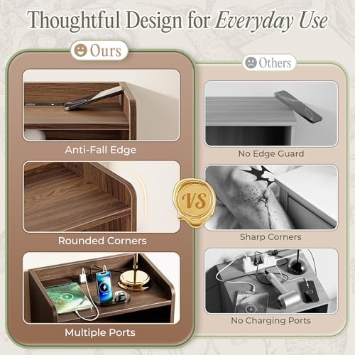 Huuger Nightstand Set of 2 with Charging Station, USB-C Port, End Tables - Image 6