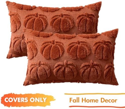 MIULEE Fall Pillow Covers Pumpkin Fall Decor Lumbar 12x20 Rust - Image 7