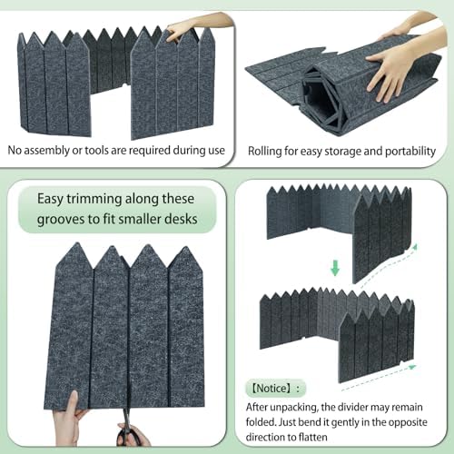 BXI Foldable Felt Desk Divider, 16.5 x 86 Inches Non-Tip Privacy Panel Partition, Versatile Cubicle Shield with Clips for Hanging Notes & Items, Acoustic Table Screen for Office Home Classroom - Image 6