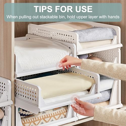 Goderewild Stackable Foldable Storage Baskets, Folding Storage Bins, Closet Organizers and Plastic Drawer Shelf Storage Container for Wardrobe, Cupboard, Kitchen, Bathroom, Office (White, 4L) - Image 6