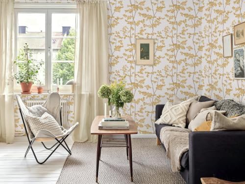 Ismoon Yellow Forest Peel and Stick Wallpaper for Modern Bedroom 17.3x393in | Renter Friendly Viny Wallpaper Tree Leaf Contact Paper Removable Self Adhesive Waterproof Textured - Image 6