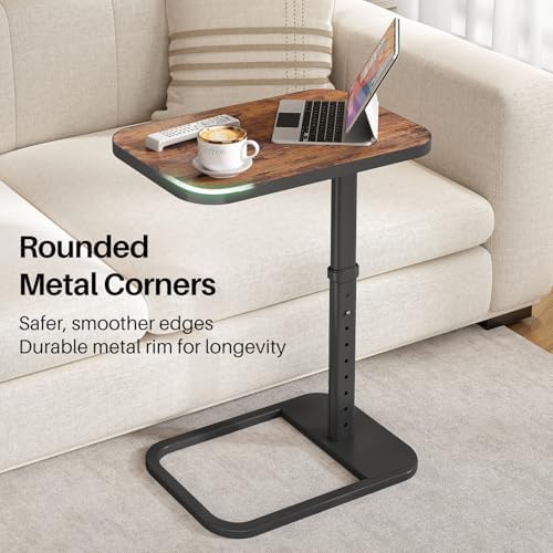 Kitstorack Upgraded TV Tray Table with Panel Lock, 90° Flip-Over Design & Adjustable Height, Sofa Arm Side Table for Eating, Laptop, Couch, Bed, or Small Spaces, Brown - Image 6