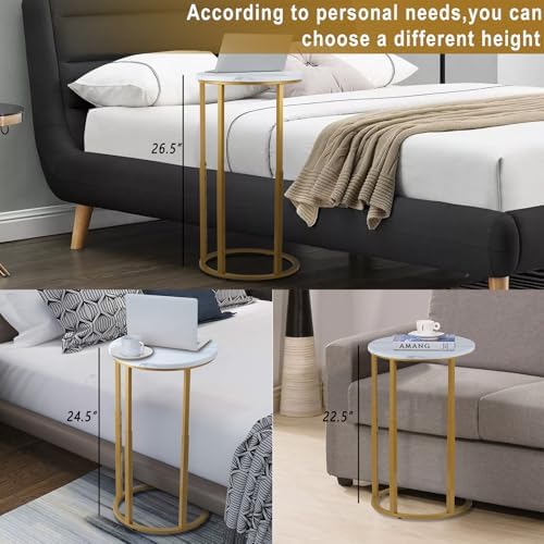 Serteaw C-Shaped End Table, Sturdy Side Table for Couch Sofa Bedside Small Space,C Snack Table TV Tray Record Player Stand Small Tables for Living Room Bedroom,Easy to Assemble,Gold - Image 6