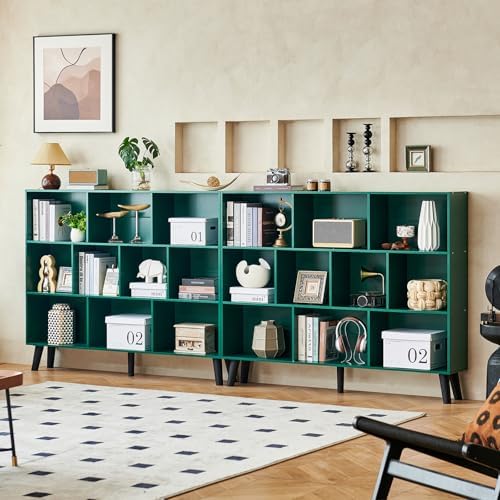 LEYAOYAO 10 Cube Bookshelf,Mid-Century Modern Bookcase with Legs,Dark Green - Image 6